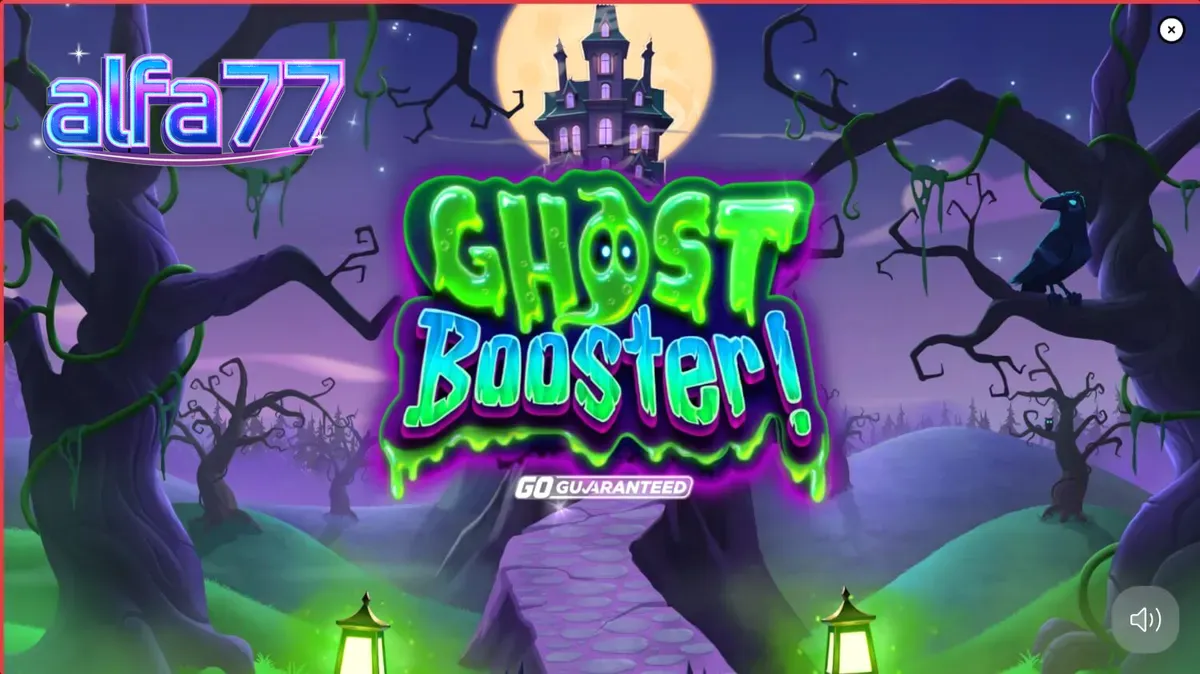 Tampilan visual slot Ghost Booster dengan hantu lucu dan labu Halloween